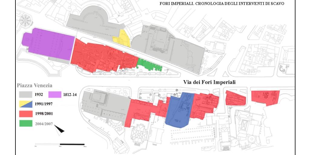 Pianta cronologica degli scavi dei Fori Imperiali 