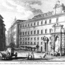 La fontana nella sua collocazione originaria in via Giulia in una incisione di G.Vasi (metà XVIII secolo)