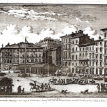 La fontana della Terrina nella sua collocazione originaria in Campo de’ Fiori, stampa di G. Vasi, metà del XVIII secolo